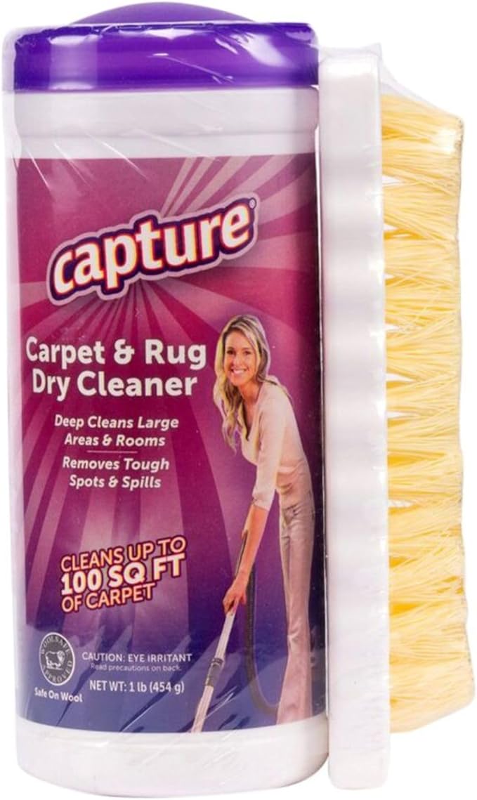 Capture Carpet & Rug Dry Cleaner w/Brush - Carpet Deodorizer & Freshener Powder - Pet Odor Eliminator - Fresh Natural Scent - Carpet Cleaner Powder - Odor Eliminator, Stains Spot Remover (1 lb)