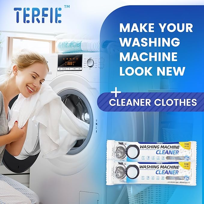Washing Machine Cleaner Pre-Portioned Powder Tablets for Top Load & Front Load Washers, Odor-Removing, Detergent-Buildup Dissolving, Easy-Dissolve Maintenance Cleaner-12 Pack