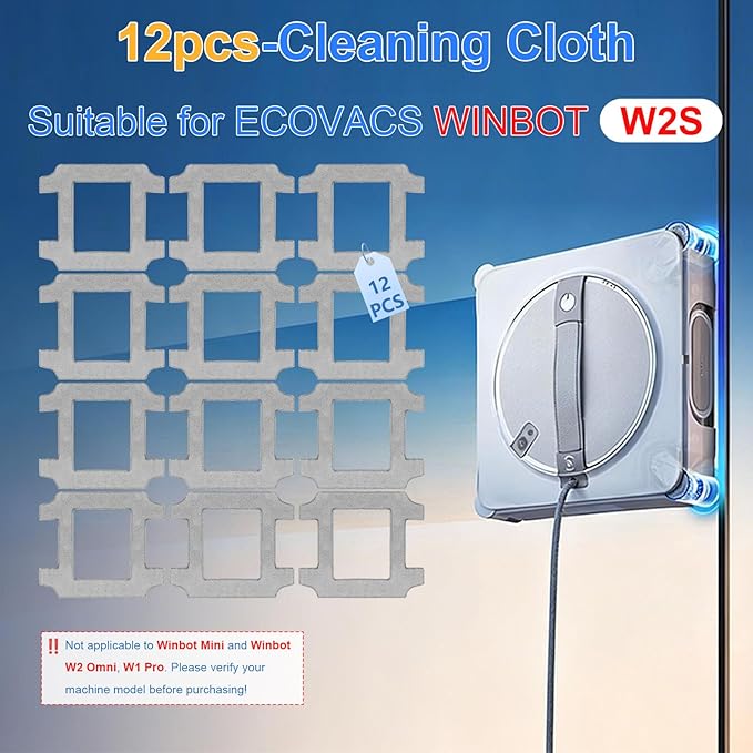 Cleaning Rag for ECOVACS WINBOT W2S/ W2S Omni Window Cleaning Robot, Washable and Reusable W2S Mop Pad Accessories 12 Pcs