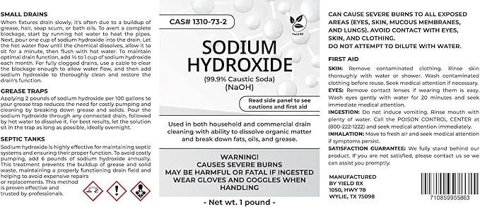 Sodium Hydroxide (Caustic Soda) - Ultimate Drain Opener and Cleaner Chemical Solution
