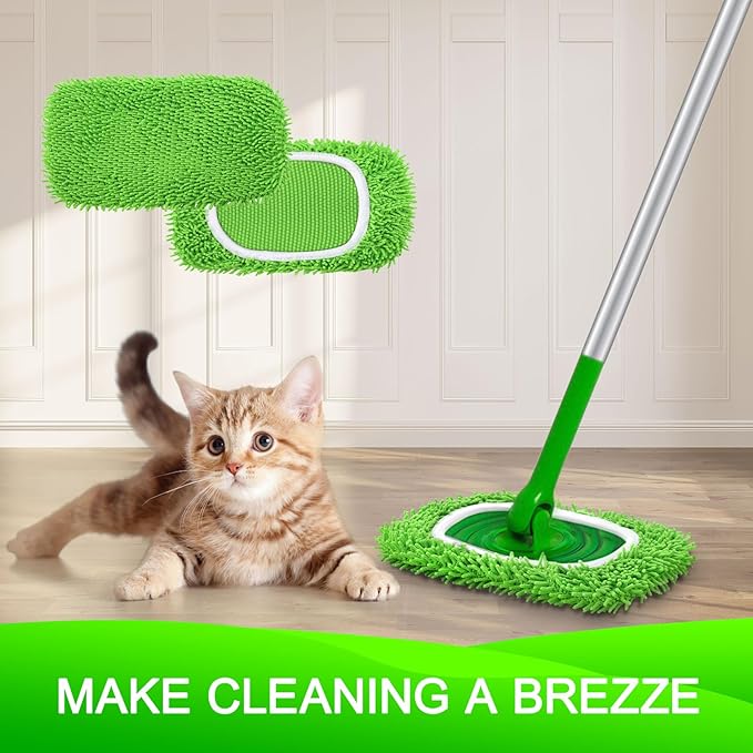 Reusable Microfiber Mop Pads Compatible with Swiffer Sweeper- 4 Pack Dry Sweeping Cloths & Wet Mopping Cloths - Chenille Washable Wet Pads Refill for Mopping Floors (Mop is not Included)
