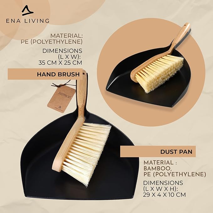 Bamboo Dust Pan & Brush Set, Portable Dustpan & Brush, Perfect For Household Cleaning, Sturdy & Effective Dust Pan, Bamboo Sweeping Brush - Standard
