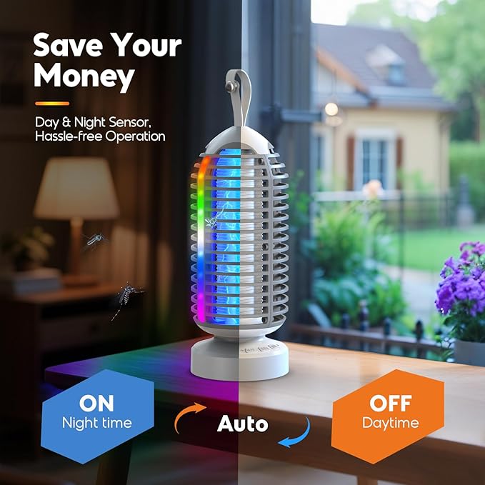 Bug Zapper with Marquee Light, Mosquito Zapper Indoor Outdoor, 4000mAh, Smart Auto On/Off Rechargeable Fly Zapper, Cordless Portable Waterproof Insect Killer for Home, Kitchen, Patio, Camping, Party