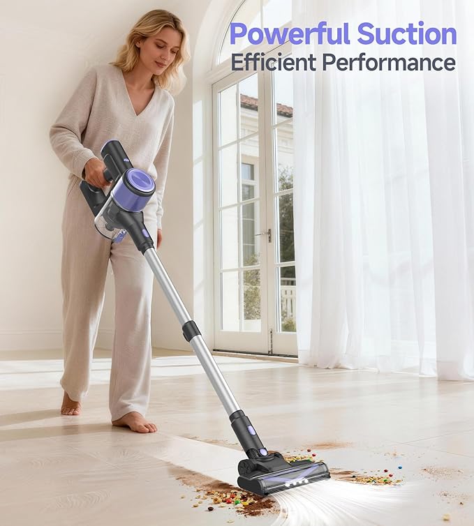Hivroo N17 Cordless Vacuum Cleaner, Upgraded Lightweight Stick Vacuum for Home, Max 45mins Runtime, Powerful Suction, Self-Standing, Anti-Tangle, Rechargeable Vacuum for Hard Floors Carpets Pet Hair
