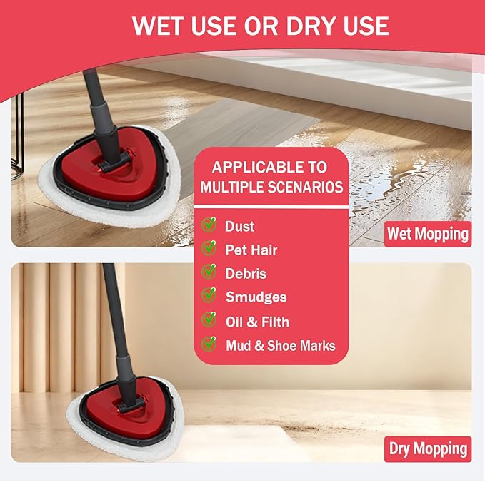 Triangule Flat Mop Replacement Pads, Spin Mop Pad Replacement, 5 Pack Mop Refill Pads, 1 Mop Base and 1 Scraper for Cleaning Floor, Wall, Ceiling, Easy to Replace