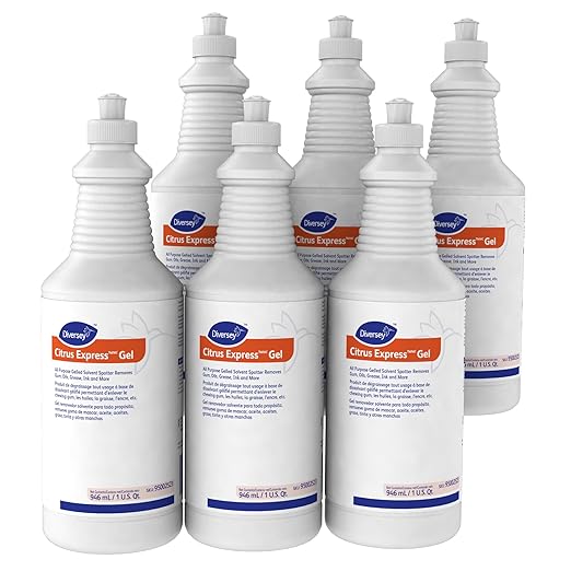 Diversey 95002523 Citrus Express Gel, All Purpose Gel Solvent Spotter Removes Gum, Oils, Ink, Grease from Carpet & Hard Surfaces, Citrus Scent, 32-Ounce (Pack of 6)