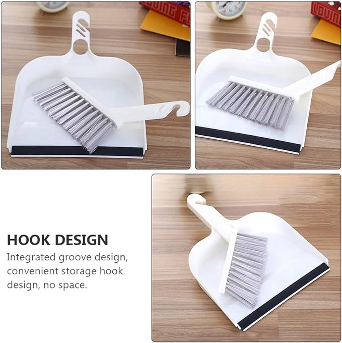 HOMSFOU Mini Broom and Dustpan Set 2pcs White, Household Desktop Cleaning Tools for Kitchen Table, Compact Handheld Sweeping Accessories for Home and Office Use