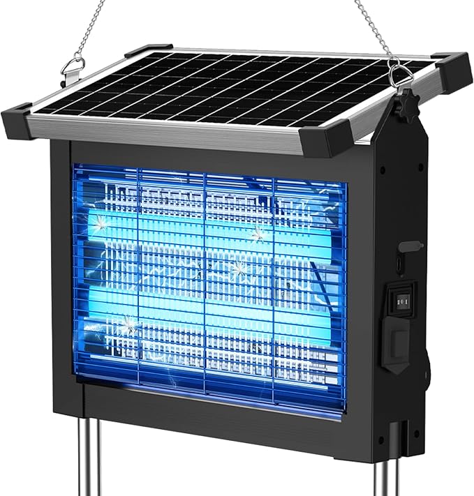 okk Solar Bug Zapper Outdoor, 4500V Mosquito Zapper Outdoor Fly Killer with 10W Adjustable Solar Penal, Waterproof, Rechargeable, Portable Electric Fly Trap for Patio, Garden, Backyard, and Camping