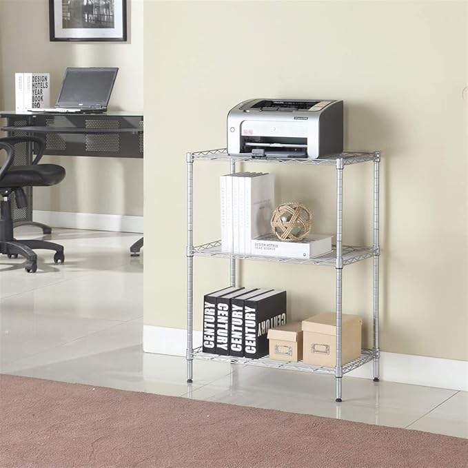 WEI WEI GLOBAL 3-Tier Metal Wire Shelving Unit, Adjustable Utility Storage Standing Rack Organizer Cabinet for Garage Laundry Bathroom Kitchen Closet - 23" L x 13" W x 32" H, Silver