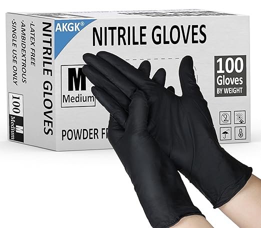 akgk Nitrile Gloves, 100 Pcs Disposable Black Nitrile Gloves Medium, Cleaning Gloves for Cooking, Household & More, Powder-Free, Latex-Free