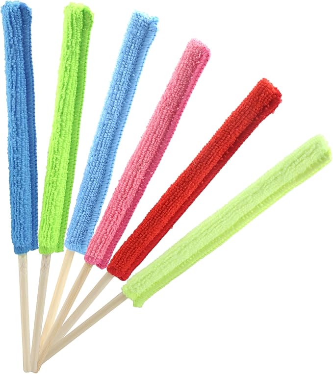 6 Pcs Microfiber Detail Duster Sticks, Mini Duster Crevice Cleaning Tool Kit for Car Air Vents, Home Blinds, Fans, Windows, Small Spaces, Gap Dust Cleaner