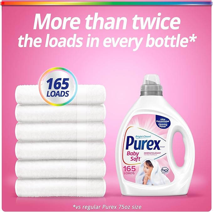 Purex Baby Laundry Detergent Liquid,Ultra Concentrated,82.5 fl oz,165 Loads,Hypoallergenic,Dye Free,Gentle on Skin,(Pack of 2)