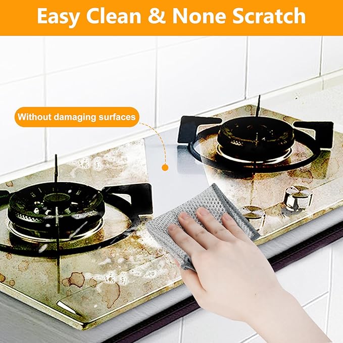 Extra-Large Size Multipurpose Wire Dishwashing Rag,Non Scratch Wire Dishcloth, Reusable Steel Wool Scrubber,Non-Scratch,Quick-Drying,Multi-Purpose for Kitchen,Bathroom Cleaning (15)