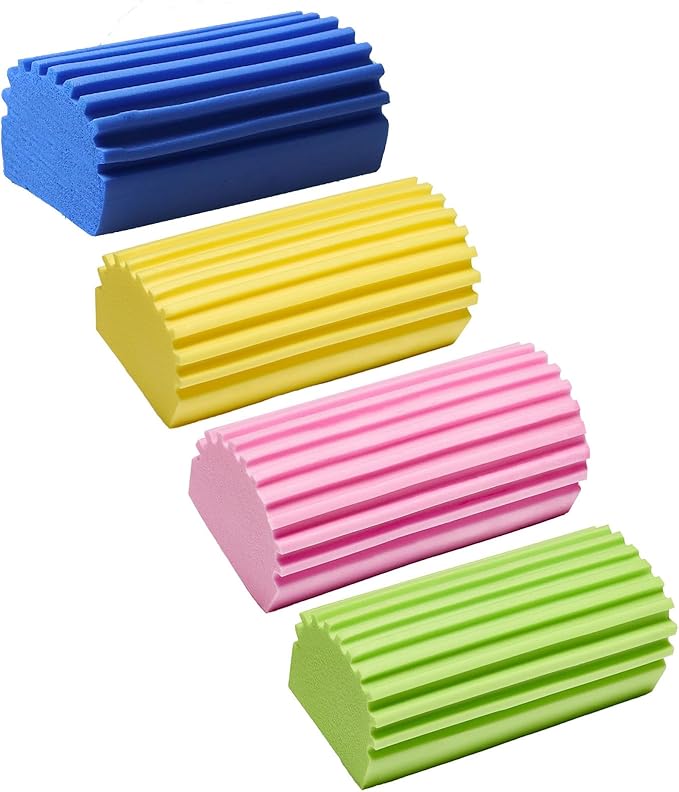 Damp Clean Duster Sponge 4 Pack Household Cleaning Sponges Reusable Dusting Sponge for Brushing Blind Glass Vents Window Mirrors Baseboards