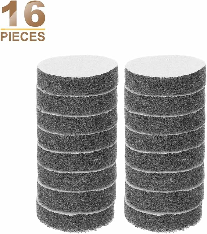 HARFINGTON 16pcs Scrubber Scouring Pads 1200 Grits 2 Inch Drill Power Brush Hoop and Loop Surface Conditioning Disc Drill Scuffing Disc Scrub Pads for Home Kitchen Cleaning, Light Gray