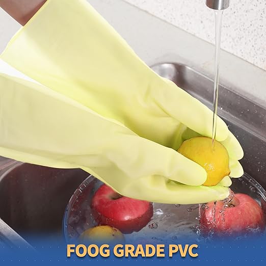 BOOMJOY PVC Cleaning Gloves, Heavy Duty Dishwashing Gloves, Reusable Medium Gloves for Kitchen, Bathroom, Gardening, Working, Pet Care - Pink & Blue & Yellow, 3 Pairs, Size M
