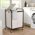 120L (31.7 Gal) Laundry Sorter 2 Section, Rolling Laundry Basket with Lockable Wheels and Lid, Laundry Hamper with 2 Separated Removable Bags Dirty Clothes Hamper for Laundry Room Organizer, White