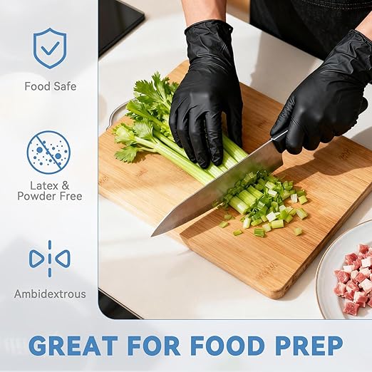 akgk Nitrile Gloves, 100 Pcs Disposable Black Nitrile Gloves X-Large, Cleaning Gloves for Cooking, Household & More, Powder-Free, Latex-Free