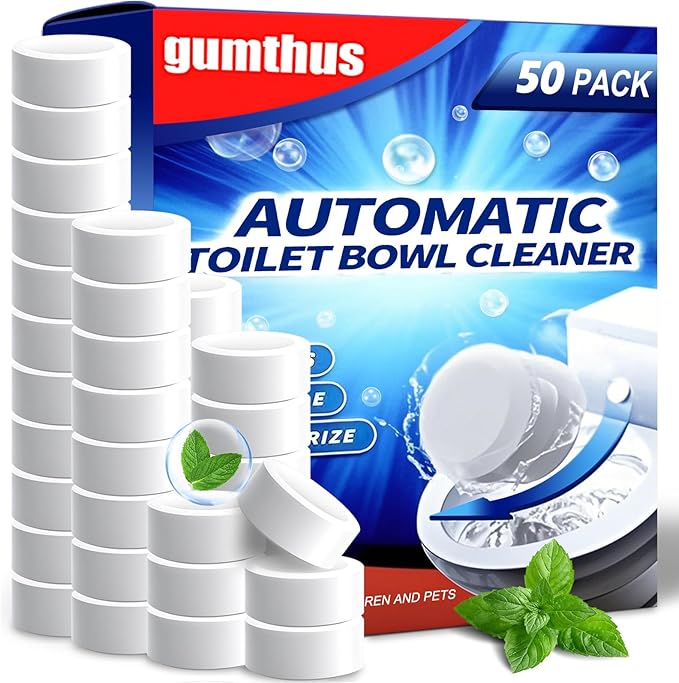 Automatic toilet cleaning tablets,50 packs-bleaching, descaling, deodorizing-water tank drop tablets, fresh smell, safe, for removing stains and scale, recommended for most toilets, cost performance