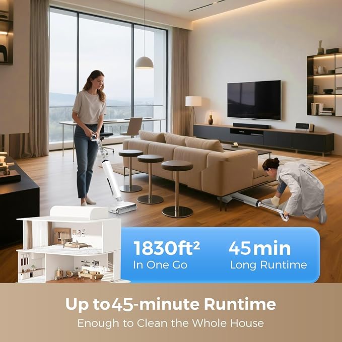 HABIUBIU Wet Dry Vacuum Cleaner, 180° Lay-Flat Cordless Vacuum Mop Combo with Edge Cleaning, All-in-One Floor Cleaner for Hard Floors, Self-Cleaning, 45mins Runtime, LED Display, Voice Prompts