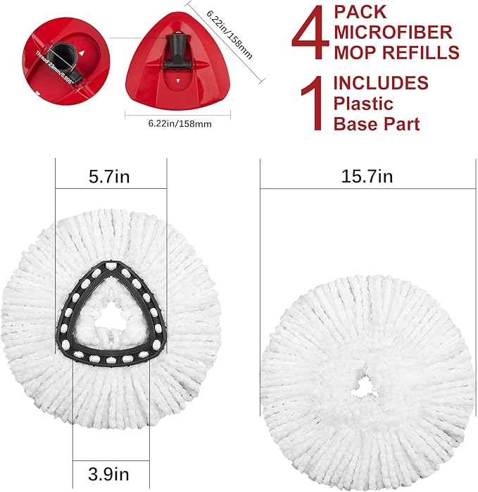 4 Pack Mop Replacement Heads Compatible with Ocedar Mops Replace Head EasyWring Spin Mop Heads Replacements - Includes 1 Rotating Mops Base, Microfiber Mop Refills, Easy Cleaning
