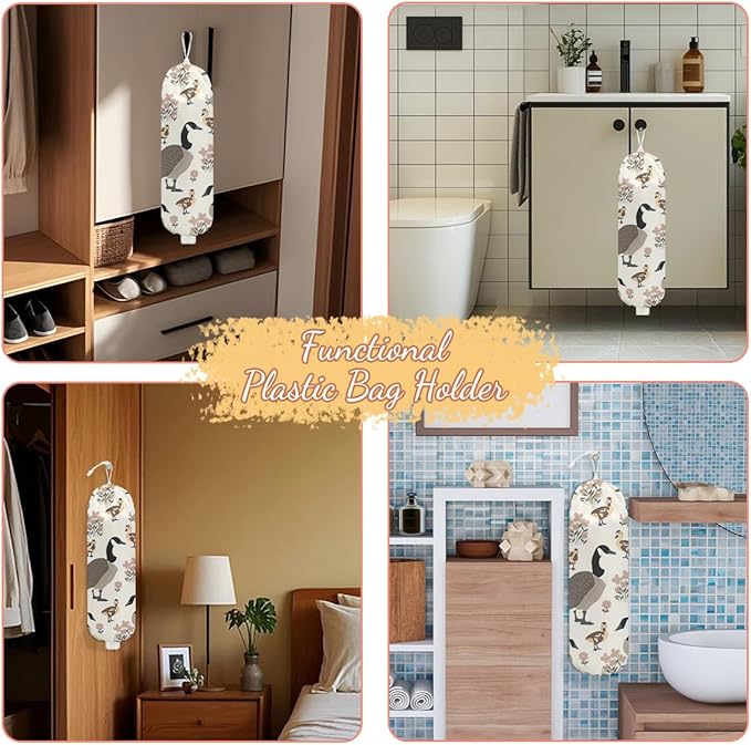 Duck Plastic Bag Holder, Wall Mount Grocery Bag Holder, Plastic Storage bag, Pull Rope Free Adjustment, Plastic Bag Holders for Grocery Bags, Plastic Bag Dispenser for Home Kitchen