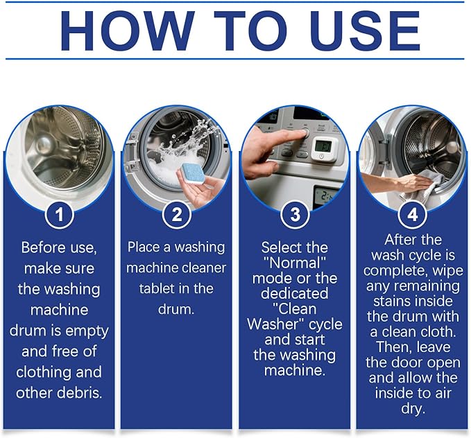 Washing Machine Cleaner Tablets, Deep Cleaning Descaler and Deodorizer, 12 Month Supply, 24 Pieces Washing machine cleaner