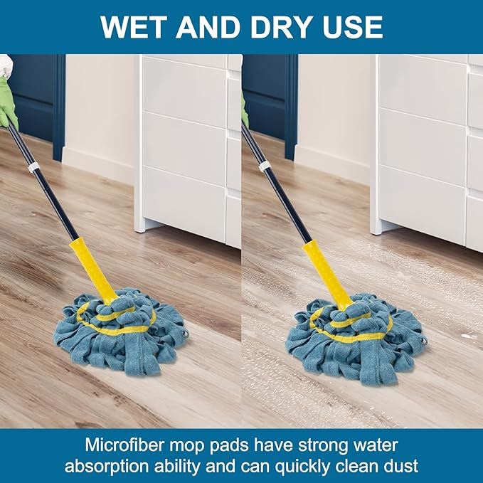 Self-Wringing Twist Mops for Floor Cleaning, Microfiber Floor mop with 57 " Long Handle, Easy Wringing Mop for Hardwood Commercial Household Clean