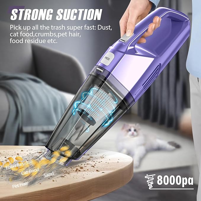 Bossdan Handheld Vacuum Cordless – Car Vac Portable with 8KPA & Multi Accessories & Low Noise, Lightweight Hand Held Vacuum Cordless Rechargeable for Car/Home/Dust/Pet Hair, Mine Portable Vacuum