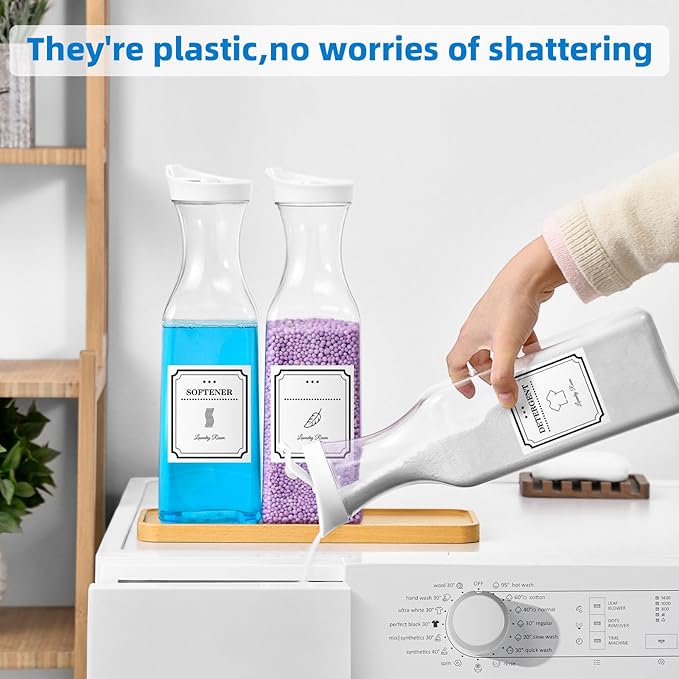 Laundry Detergent Dispenser,54OZ Laundry Soap Dispenser,Liquid Laundry Detergent Container,Fabric Softener Dispenser with Bamboo Wood Tray,Laundry Room Organizer with 4 Labels