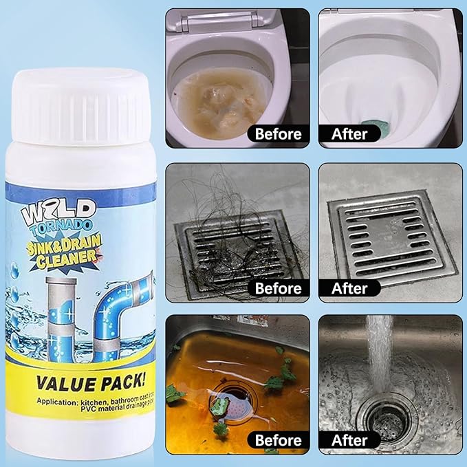 2PCS Wild Tornado Pipe Dredge, Wild Tornado Sink and Drain Cleaner, Drain Cleaner Powder for Kitchen Toilet Pipeline Quick Cleaning Tool (2, A)