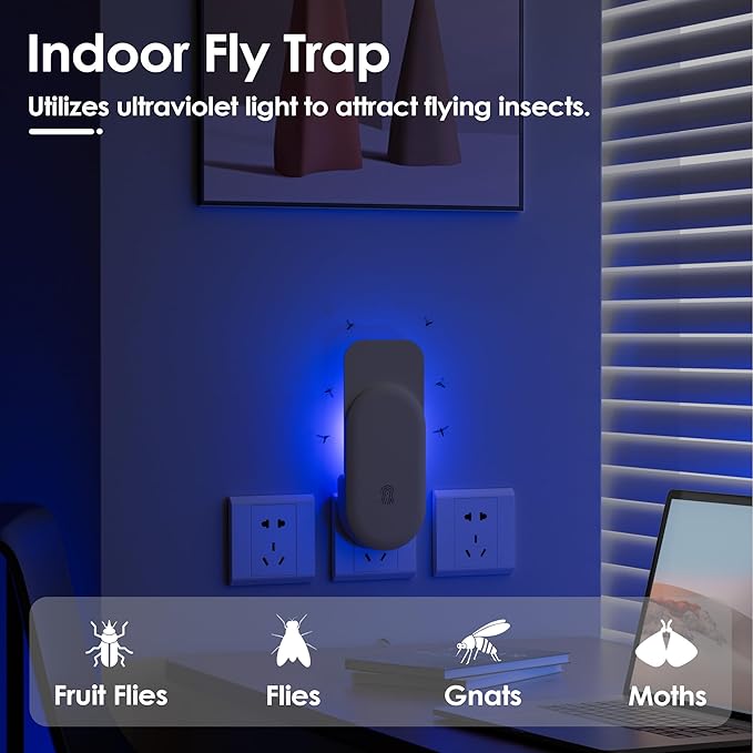Fly Trap Indoor, 3 in 1 Plug-in Fruit Fly Trap,1 Trap White and 5 Glue Cards, Fruit Fly Traps for Indoors, Flying Insect Trap for Gnat, Moth, Mosquito, Suitable for Every Part of The Home