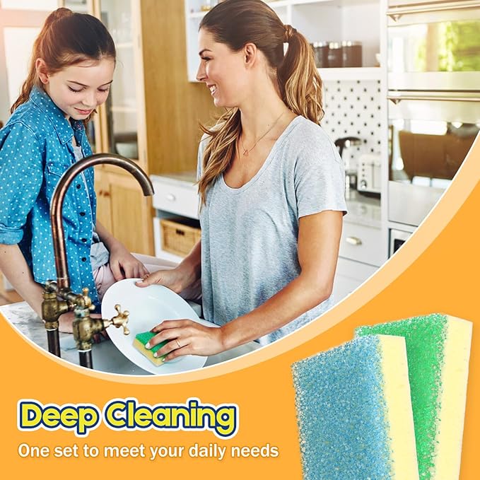 Scrub Sponge, Dual-Sided Temperature-Responsive Scrubber - Non-Scratch - Multipurpose Dish Sponges for Kitchens, Bathrooms, and Outdoor Use - 8 Pack