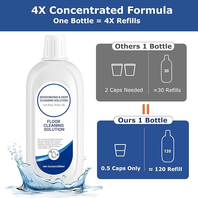Floor Cleaning Solution Compatible with Tineco Floor Cleaner Solution Deep Clean for Tineco Solution Cleaning Liquid for Multiple Hard Floors, for All Robotic Vacuum Mop Residue & Streak Free 4 Packs