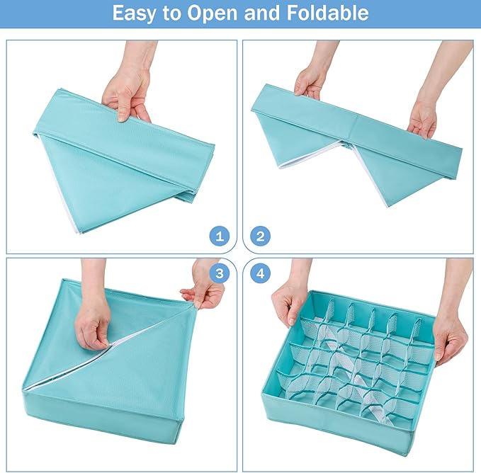 Foldable Storage Cubes Drawer Underwear Organizer Dividers， under Cabinet Organizer 24-Cell Fabric Storage Boxes for Lingerie,Socks,Ties（Light Green）