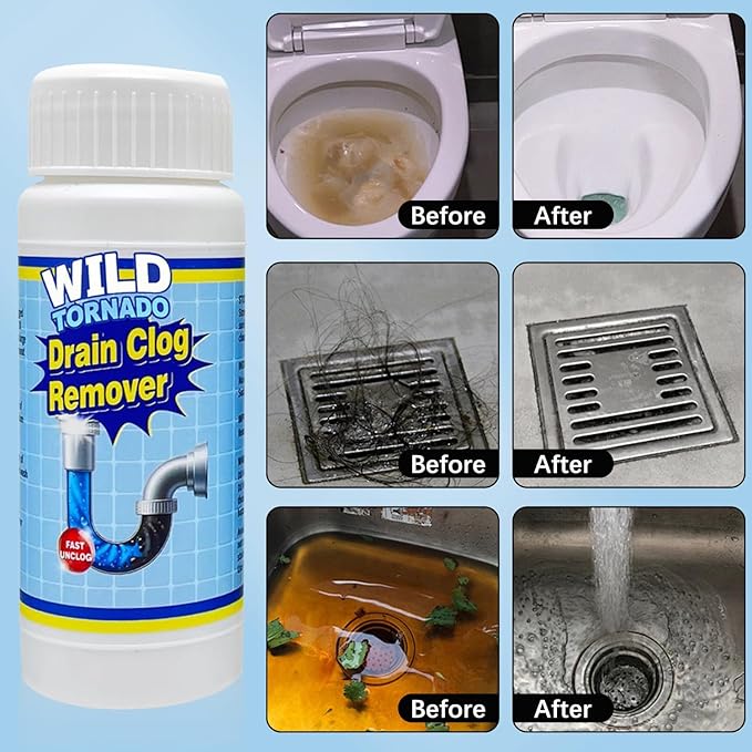 Wild Tornado Pipe Dredge, Fast Foaming Drain Clog Remover for Sink & Kitchen (4pcs)