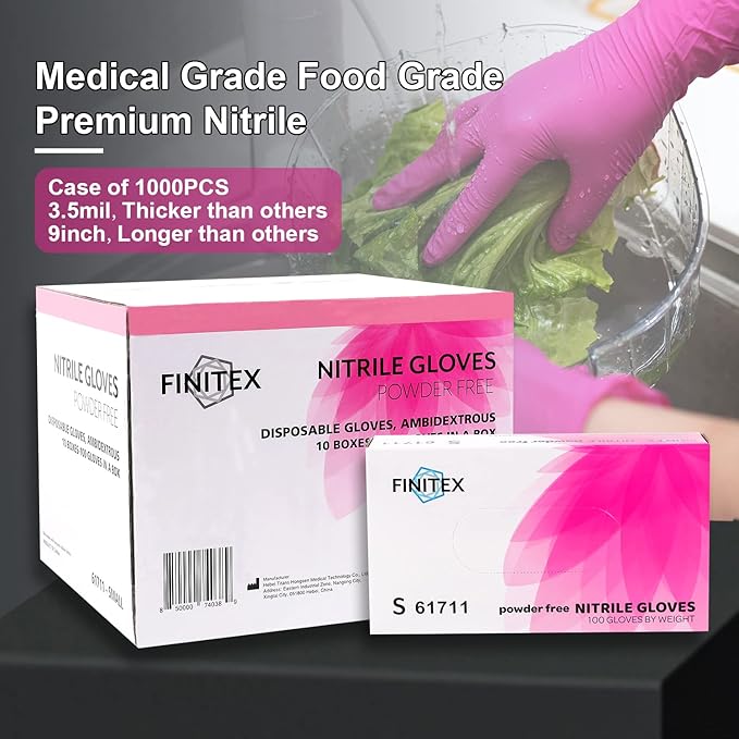 FINITEX Nitrile Disposable Latex-Free Gloves - 3.5mil 100/1000PCS Powder-Free Latex Free Cleaning Medical Exam Food Gloves