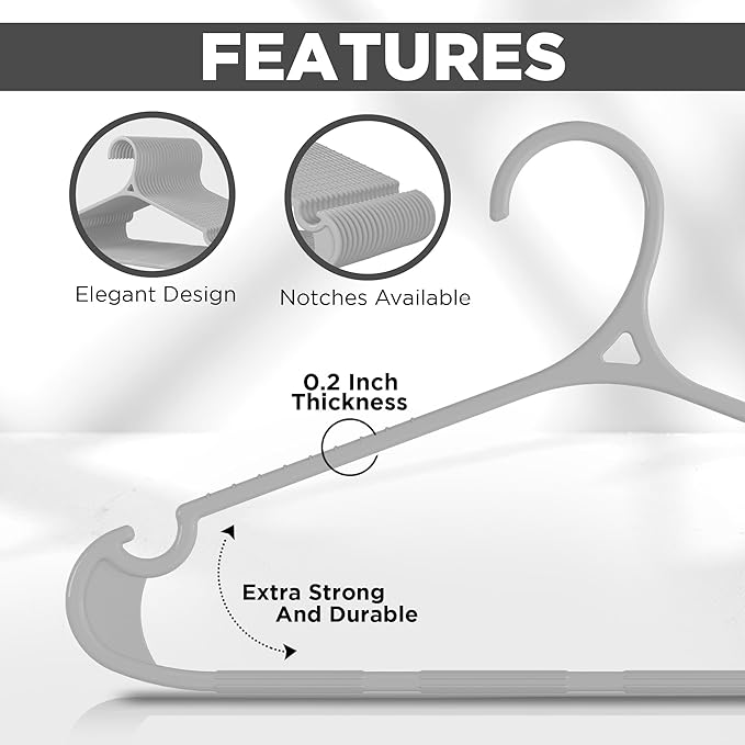 Utopia Home Clothes Hangers - Standard Plastic Hangers Space Saving - Durable Coat Hangers 50 Pack (Grey)