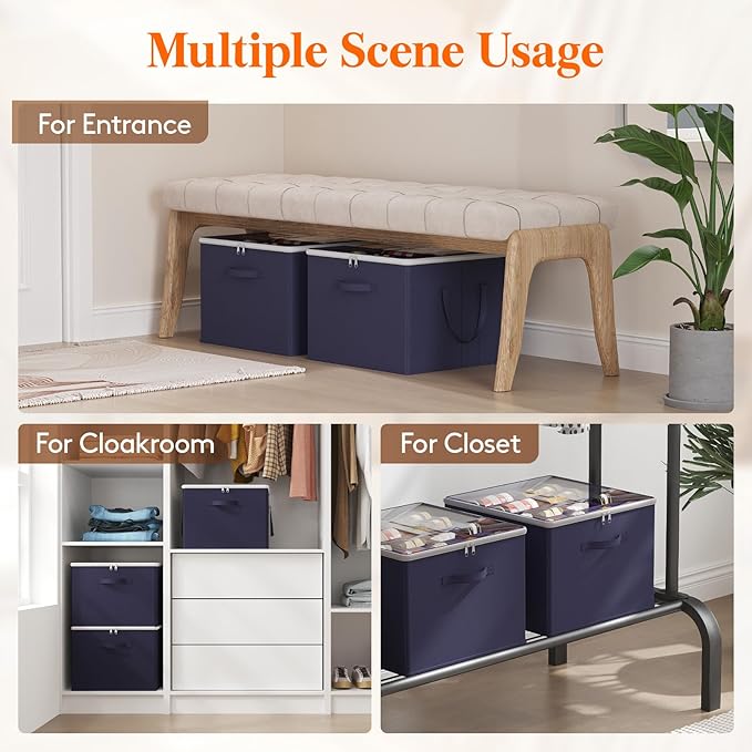 Lifewit 6 Pack Shoe Storage Organizer for Closet, Large Shoe Box Storage Containers with Clear Cover, Foldable Storage Bins Fit for Boots Fits 72-96 Pairs (Each 12-16 Pairs) Blue