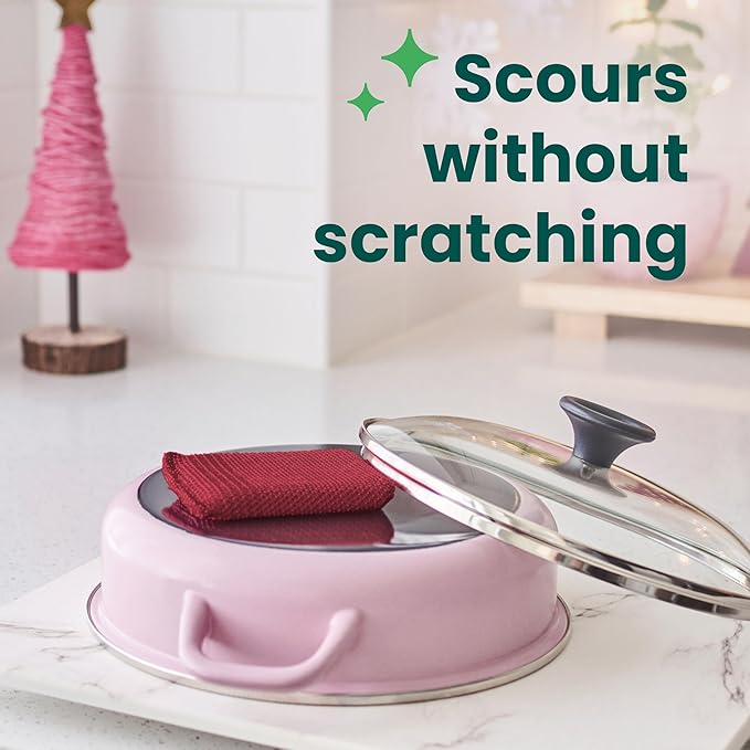 Scotch-Brite Dobie Pads, Dobie Sponge for All Purpose Cleaning of Kitchen, Bathroom, and Household, Non Scratch Dobie Cleaning Pads Safe for Non-Stick Cookware, 2 Holiday Red Dobie Pads