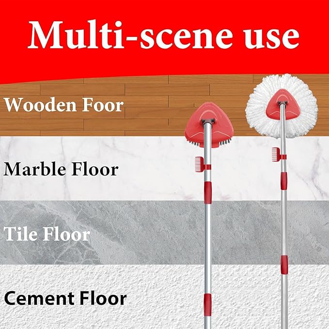 Spin Mop Head Replace Compatible with O Cedar EasyWring 1 Tank, Upgraded Scrub Brush and Base, 2 Microfiber Mop Replacement Head, 1 Handle, Easy to Install Attachments