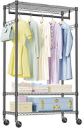 IZEUK Heavy Duty Rolling Garment Rack Wire Clothes Rack for Hanging Clothes (Black, 3 Tier with 2 Rod, 29.5" W x 15.7" D x 75" H)