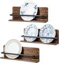 MyGift Plate Wall Hangers for Display, Set of 3 Wall Mounted Plate Rack for 6 to 10 Inch Plates, Decorative Wood Stand Shelf and Black Metal Rack Decor Hangers