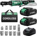 KIMO 20V Cordless Ratchet Wrench 1/2" Set, 74 Ft-lbs 400 RPM Electric Ratchet Wrench, Battery Powered Ratchet with 7 Sockets, 3" Extension Bar, 3/8" Adapter, 2-Pack Lithium-Ion Batteries, Fast Charger