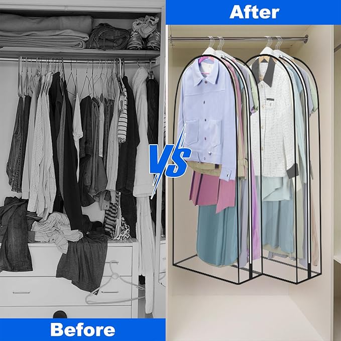 40" Clear Garment Bag - 3 Pack 10” Gusseted Suit Bags For Closet Storage Hanging Clothes Shirts, Coats, Dresses