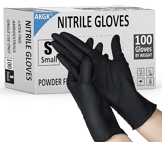 akgk Nitrile Gloves, 100 Pcs Disposable Black Nitrile Gloves Small, Cleaning Gloves for Cooking, Household & More, Powder-Free, Latex-Free
