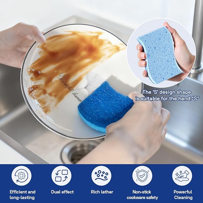9 Pack Zero Scratch Scrub Sponges, Non-Scratch Dish Scrubbers for Nonstick Pans, Multi-Surface Safe Cleaning Sponges for Kitchen & Bathroom