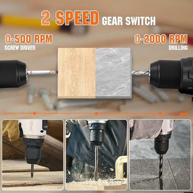 Litheli 20V Cordless Drill Driver, Brushless Power Drill with 2 Variable Speed, 1/2 Inch Keyless Chuck, Electric Drill, 17+1 Clutch Settings with Maximum Torque of 530 In-lbs