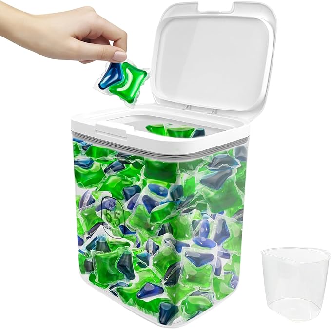 5.5L Large Capacity Container With One-Press Lid - Laundry Room Organization and Storage Decor - Airtight Dishwasher Pod Holder