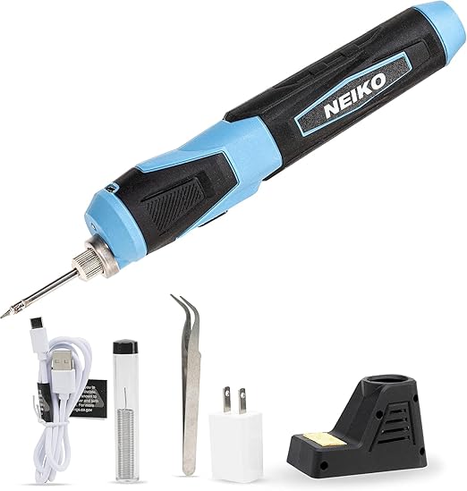 NEIKO 40421A Wireless Soldering Kit, Mini USB Rechargeable Solder Iron Pen, Rapid Heat 356-750°F (180-400°C) Electrical Soldering Kit, LED, 4V Lithium-Ion Battery, Cordless Soldering Iron Kit